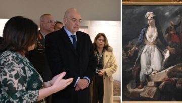 Επίσκεψη Δένδια στο Ξενοκράτειο Αρχαιολογικό Μουσείο Μεσολογγίου – Η συγκίνησή του μπροστά στον πίνακα του Ευγένιου Ντελα