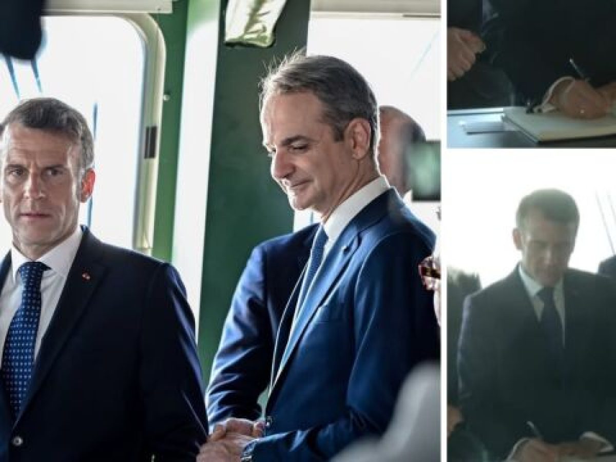 Το χειρόγραφο μήνυμα του Εμανουέλ Μακρόν κατά την επίσκεψη στη φρεγάτα “Κίμων”: “Ενωμένοι στο ό